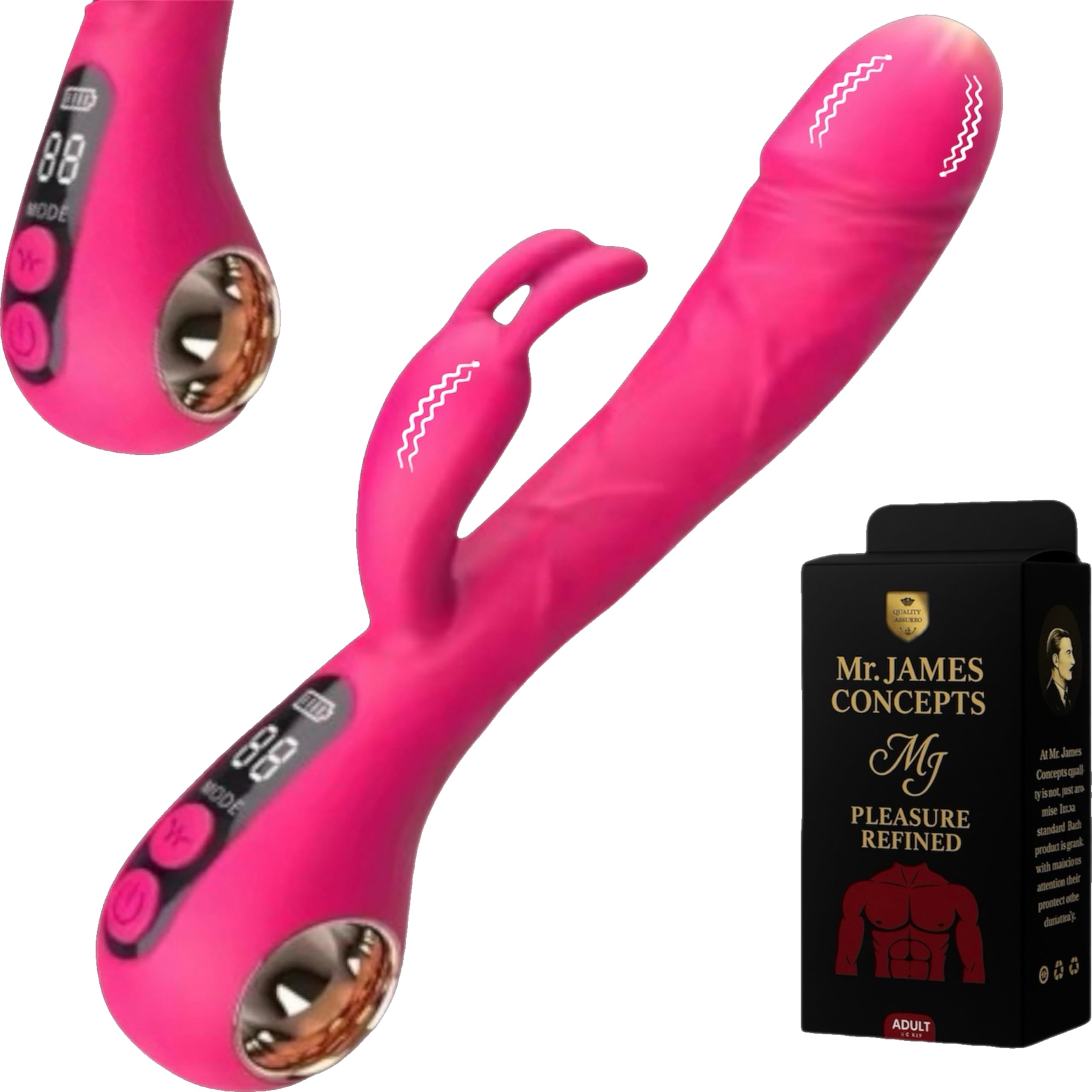 Mr. James Dual Stimulation Rabbit Vibrator – 9 Vibration Modes, LCD Display, G-Spot & Clitoral Stimulator, USB Rechargeable, IPX7 Waterproof – Pleasure Refined