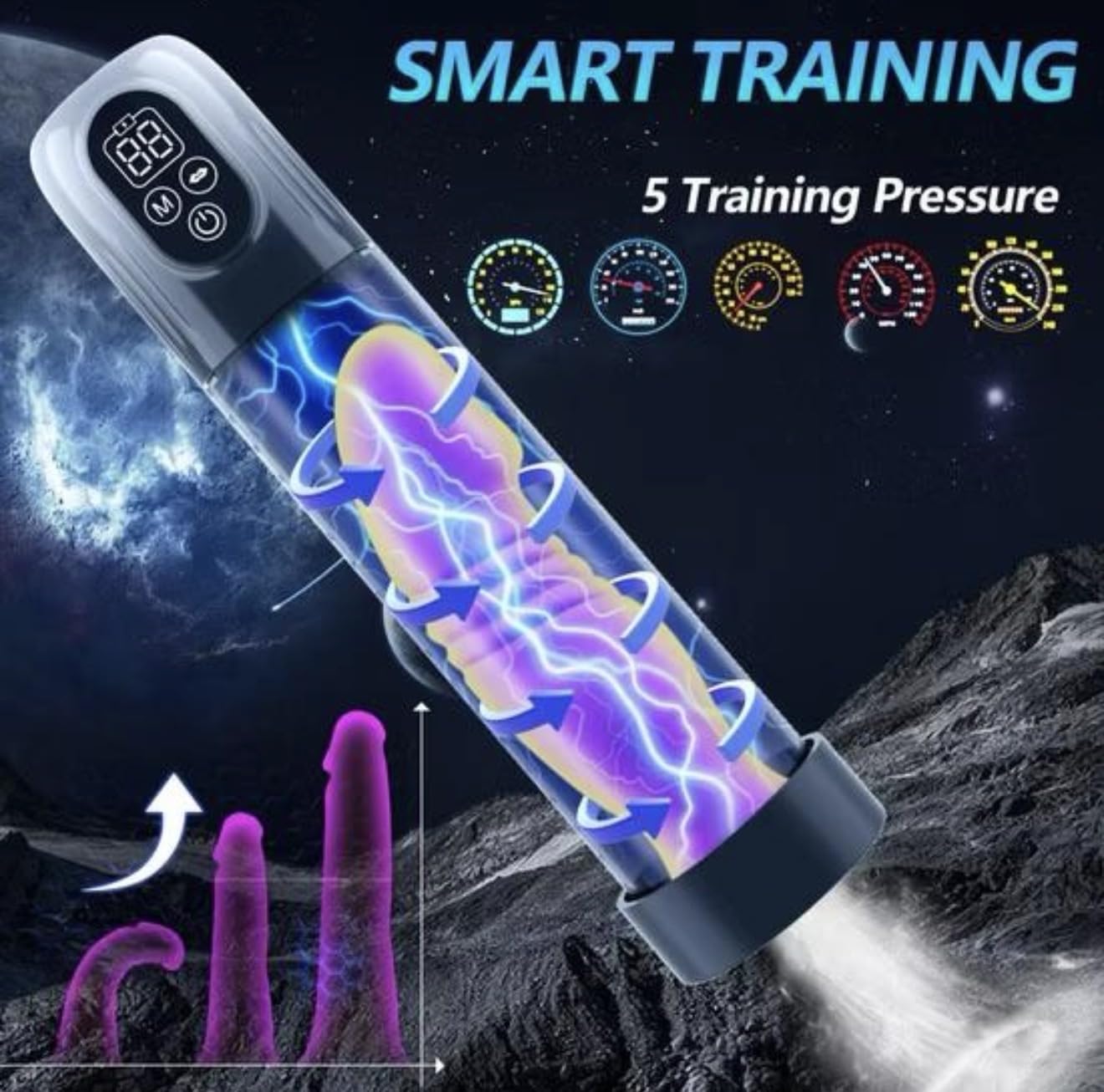 Mr. James® 6-in-1 Electric Penis Vacuum Pump – LED Display, 6 Training & 5 Suction Modes, Waterproof Male Enlarger with Cock Ring & Aircraft Cup – Pleasure Refined