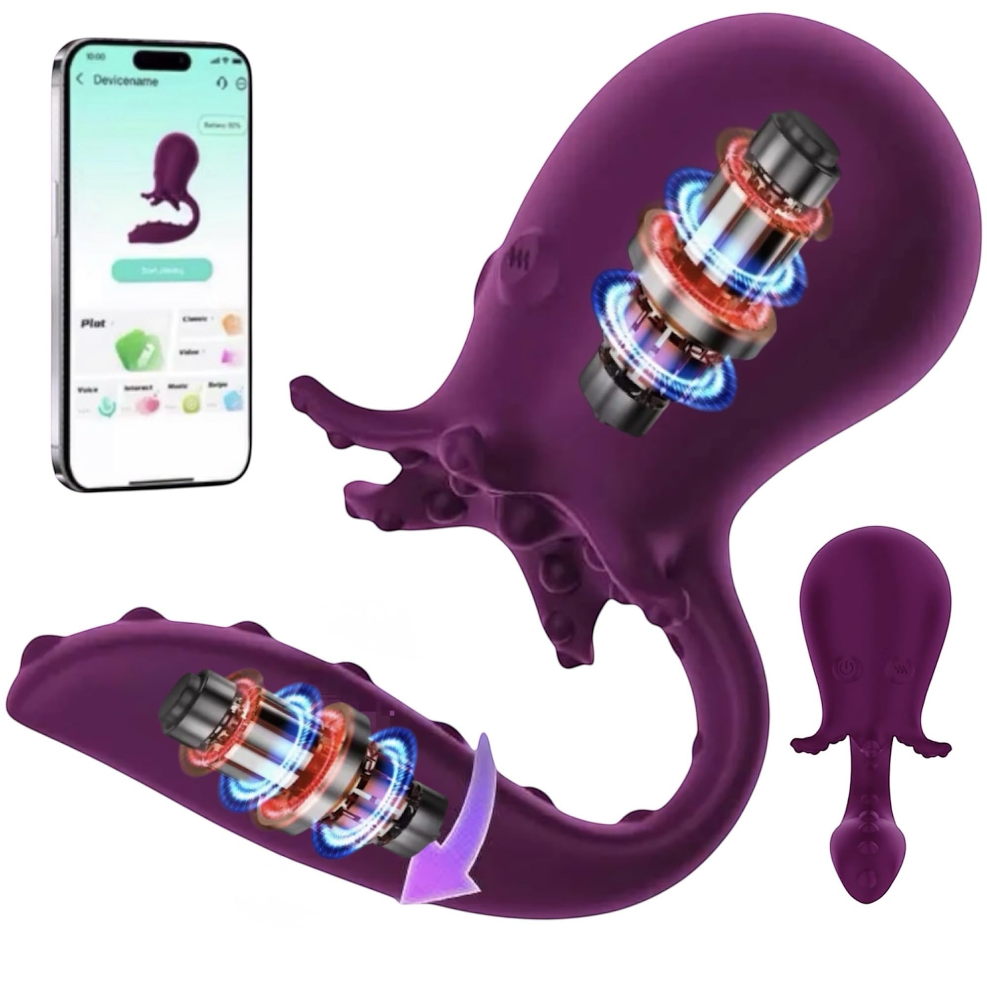 Mr James Concepts Octopus Dual Head Clitoral Suction & Rotation Vibrator – 360° Rotating G-Spot Stimulator with Air Pulse Technology, 10 Modes, APP Remote Control – Refined Pleasure Collection
