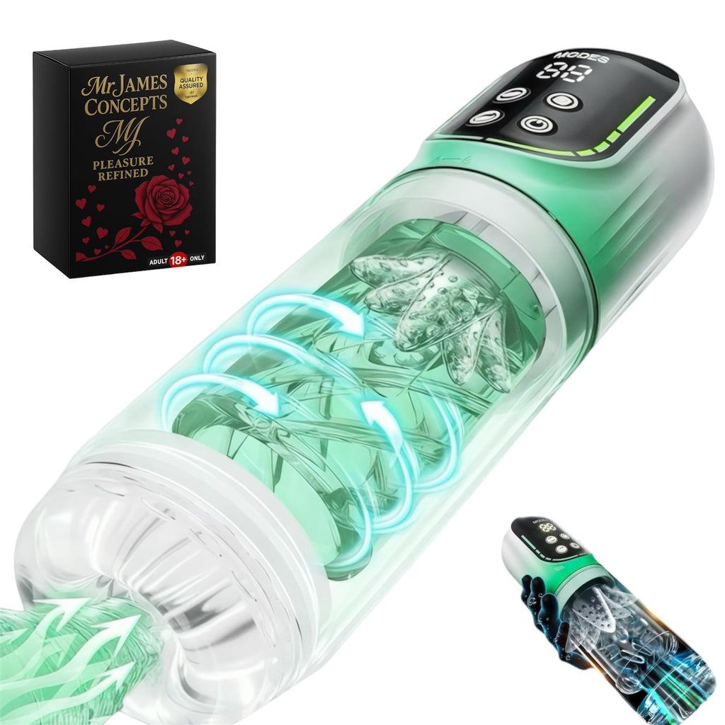 Mr. James™ Male Masturbator Cup with Vacuum Pump – 3 Pressure Levels, 3D Thrusting & Rotating, 7 Modes, Soft Silicone Sleeve, Waterproof, USB Rechargeable Stroker