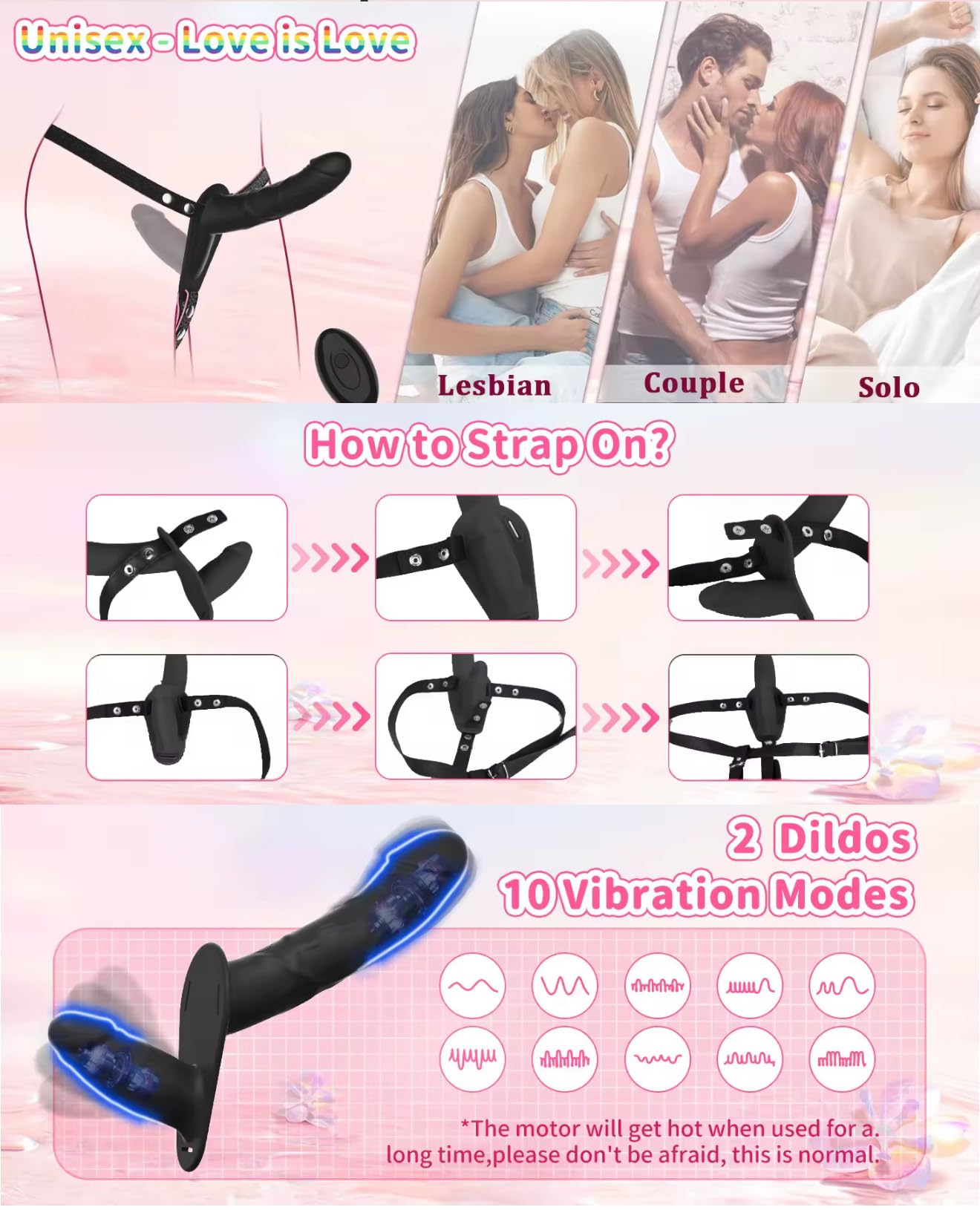 Mr. James™ Unisex Remote Control wearable device with 2 wand massagers – USB Rechargeable, 10 Vibration Modes, Adjustable Harness, Waterproof – for Couples & Solo