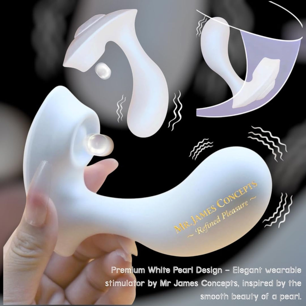 Mr James Concepts White Pearl Wearable Vibrator – Dual Head Clitoral & G-Spot Stimulator, 10 Vibration Modes + 5 Flapping Modes, Magnetic Charging, ABS&Silicone, Ultra Quiet, Premium Intimate Massager