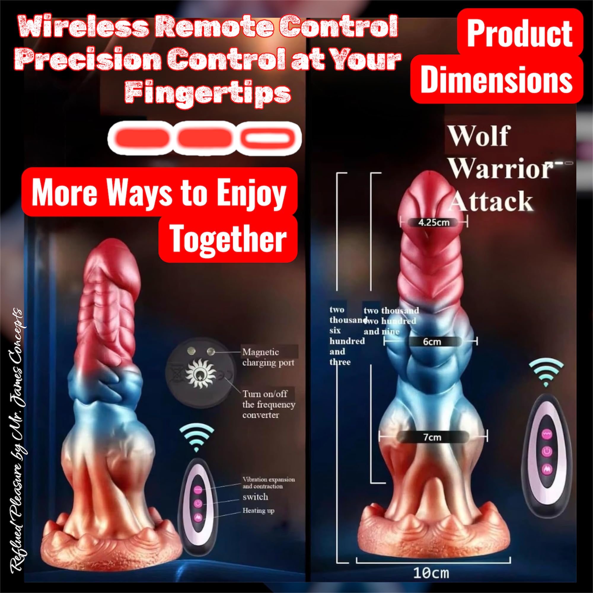 Mr. James Fully Telescopic 4-in-1 G-Point Vibrator with Remote Control – Heating, Thrusting & Monster Knot Design – Premium Body-Safe Silicone, Magnetic Charging, 10 Vibration Modes, 7 Thrusting Modes