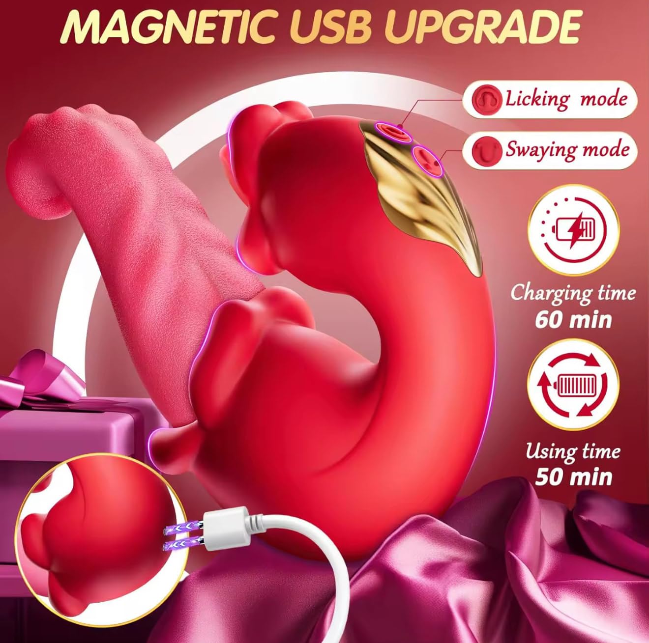 Mr. James™ 4-in-1 G Spot & Clitoral Vibrator – Double Tongue Licking, Nipple Stimulator, 10 Vibration Modes – Rechargeable Adult Toy for Women