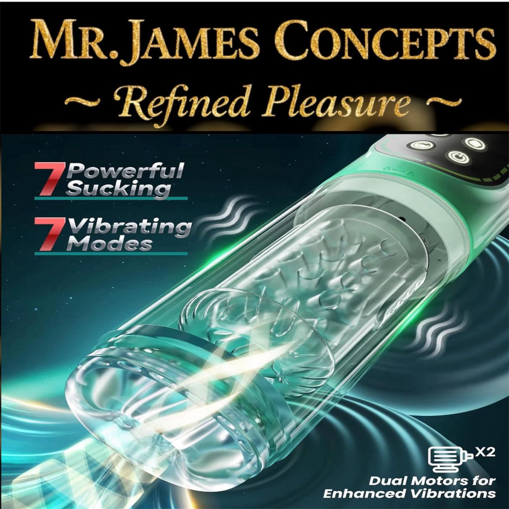 Mr. James™ Male Masturbator Cup with Vacuum Pump – 3 Pressure Levels, 3D Thrusting & Rotating, 7 Modes, Soft Silicone Sleeve, Waterproof, USB Rechargeable Stroker