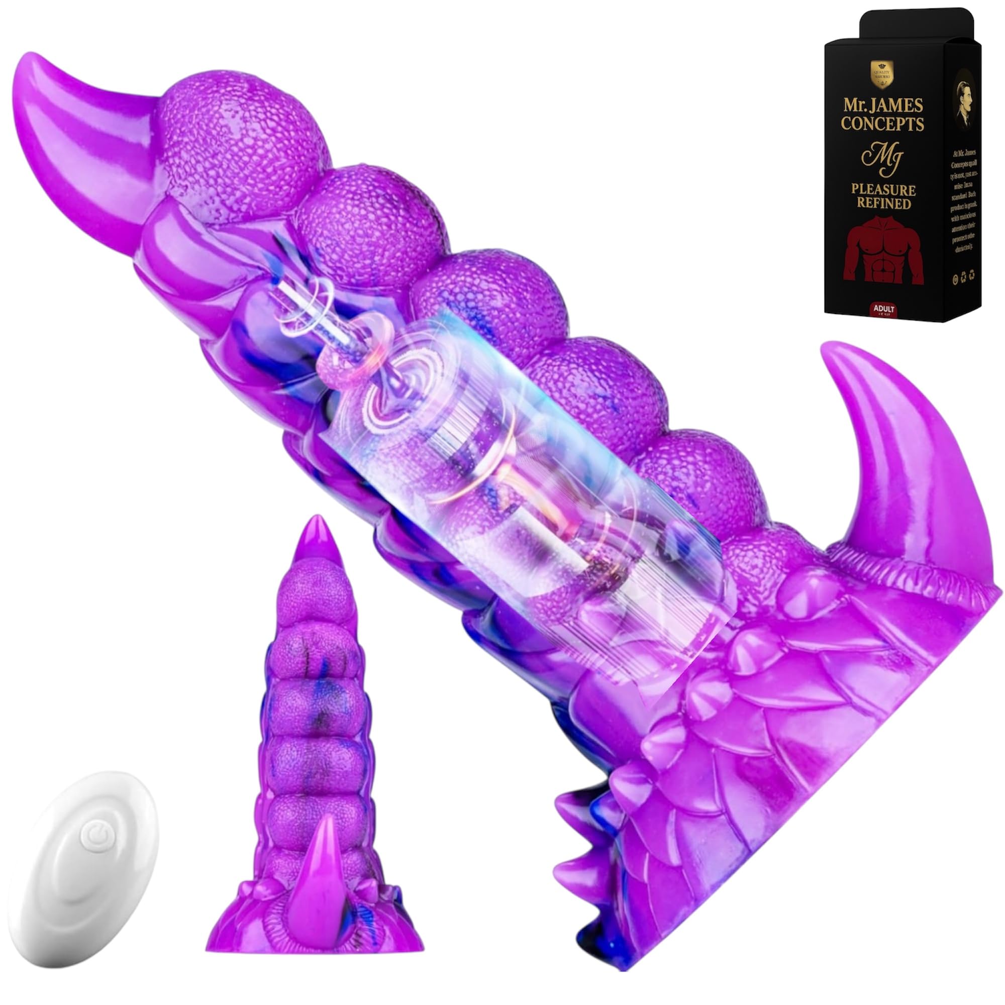 Mr. James Concepts Alien Monster Thrusting & Vibrating Dildo with Remote Control – 7 Thrusting Modes, 10 Vibrations, 42°C Heating, Fantasy Knot Design, Strong Suction Cup, Premium Silicone, Waterproof