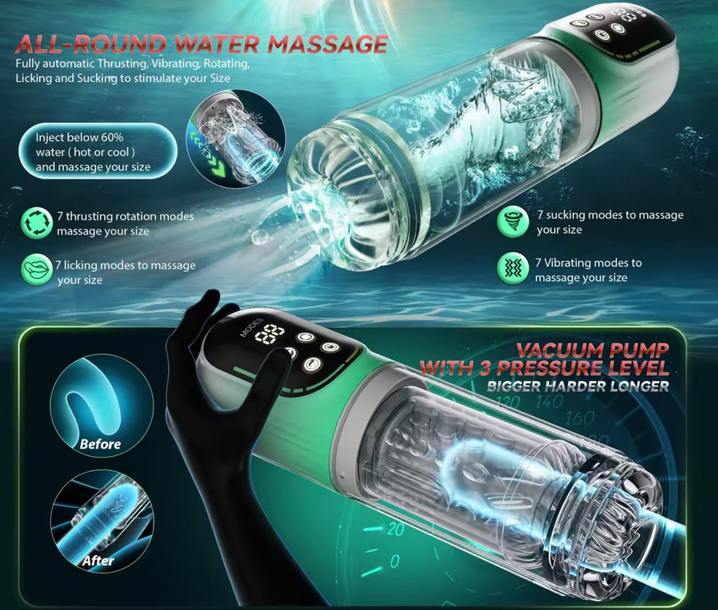 Mr. James™ Male Masturbator Cup with Vacuum Pump – 3 Pressure Levels, 3D Thrusting & Rotating, 7 Modes, Soft Silicone Sleeve, Waterproof, USB Rechargeable Stroker