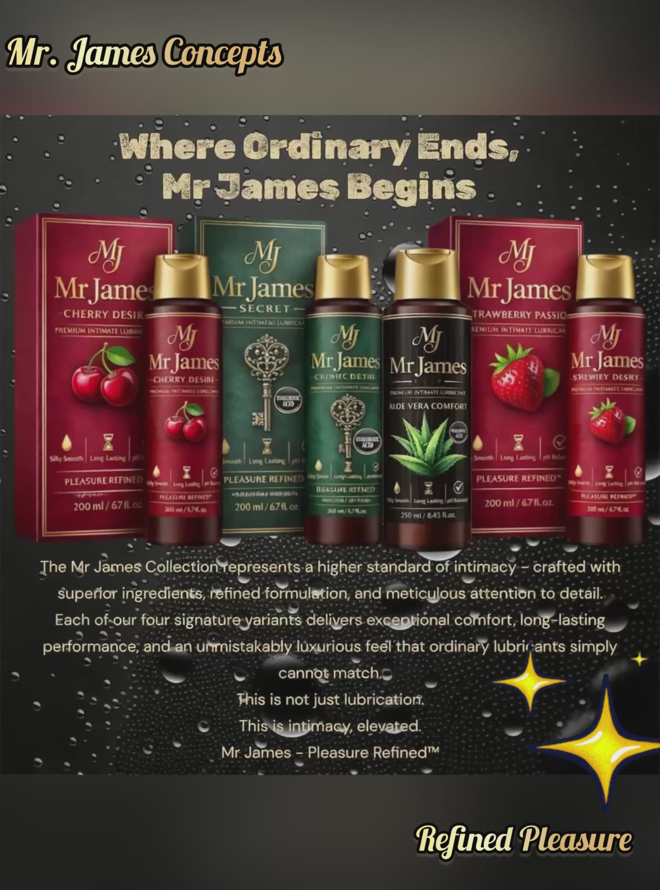 Water-Based Intimate Lubricant 250ml | Pleasure Refined™ with Hyaluronic Acid | Silky Smooth, Long-Lasting, pH Balanced | Premium Intimate Care